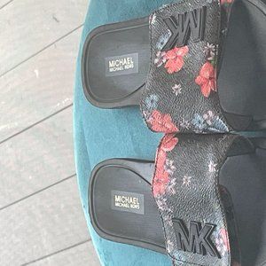 MK Michael Kors Casual Slides-Dark Brown with flowers